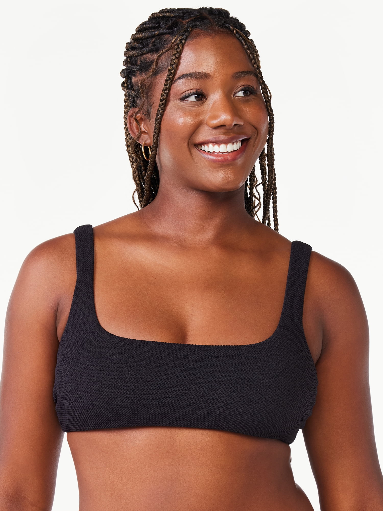 Love & Sports Women's Black Scrunchy Square Neck Pull-over Bikini