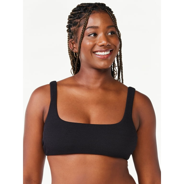 Love & Sports Women's Black Scrunchy Square Neck Pull-over Bikini Top,  Sizes XS-XXL 