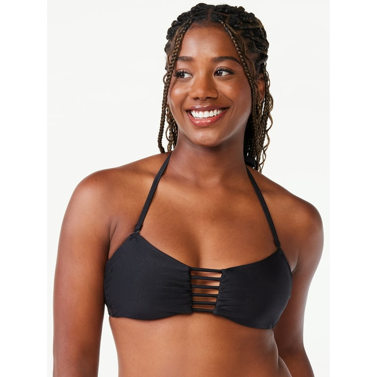Love & Sports Women's Black Shimmer Strappy Bandeau Bikini Top