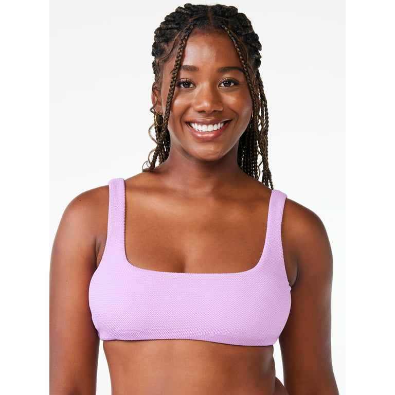 Love & Sports Women's Brushed Lilac Scrunchy Square Neck Pull-over Bikini  Top, Sizes XS-XXL 
