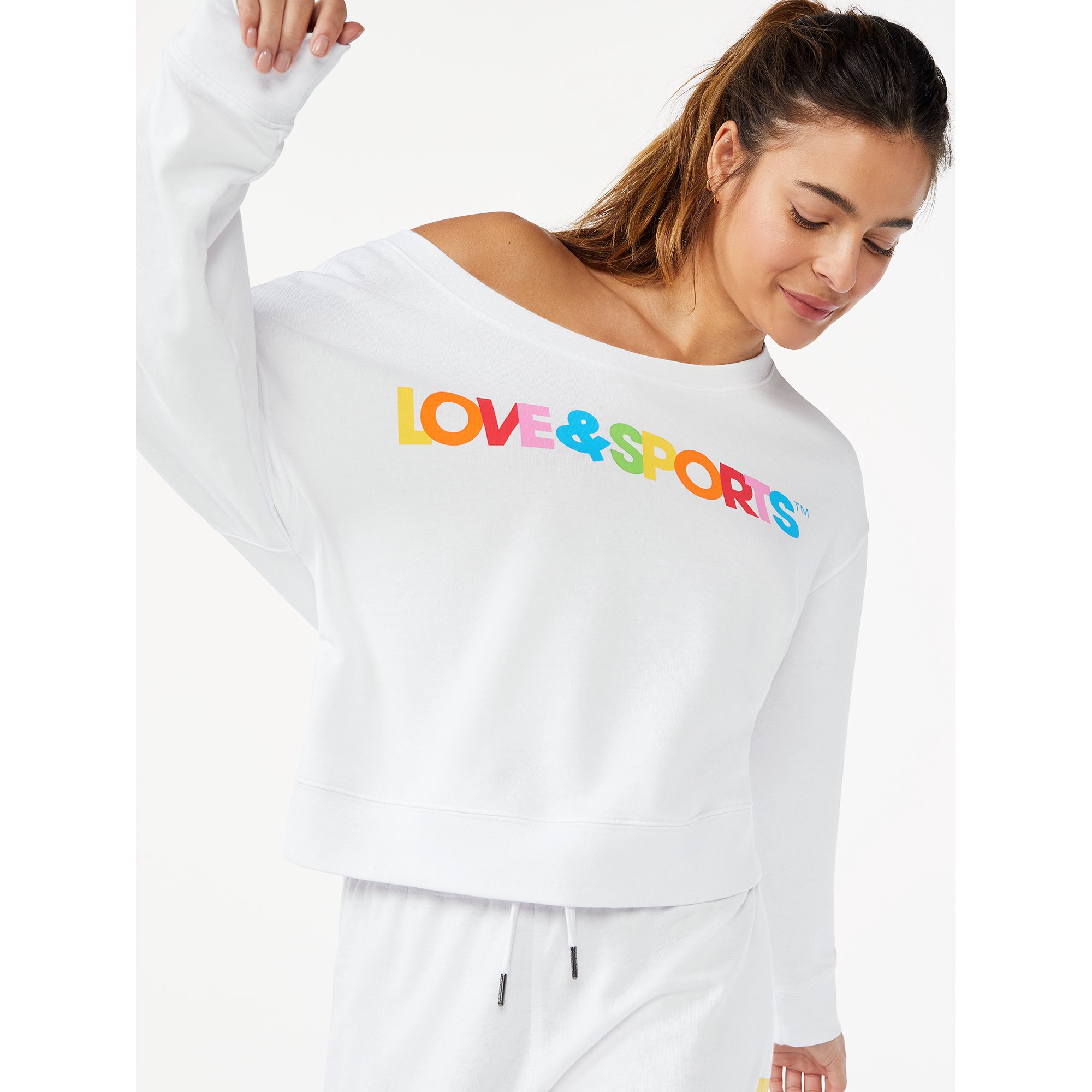 Love u0026 Sports Women's Cropped Logo Sweatshirt - Walmart.com
