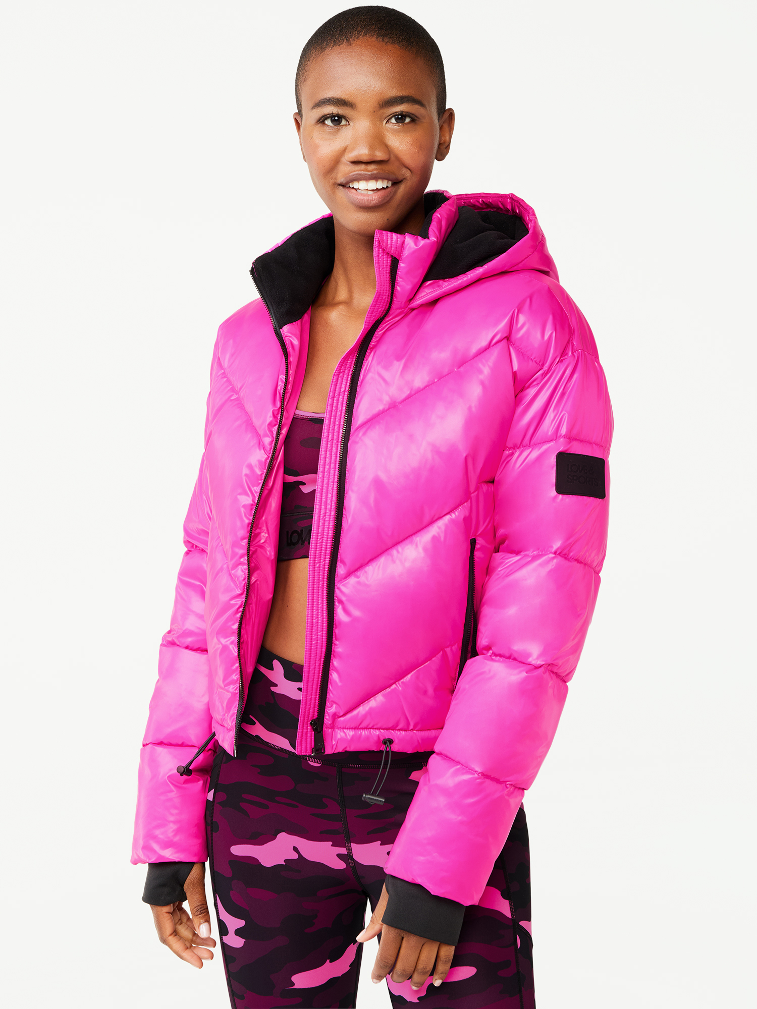 Love Sports Women s Cropped Puffer Jacket with Hood Walmart