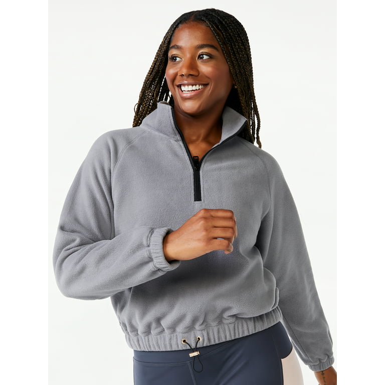 Love & Sports Women's Fleece Cropped Quarter Zip Pullover 