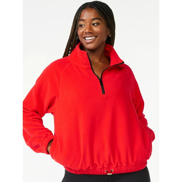 Love & Sports Women's Fleece Cropped Quarter Zip Pullover