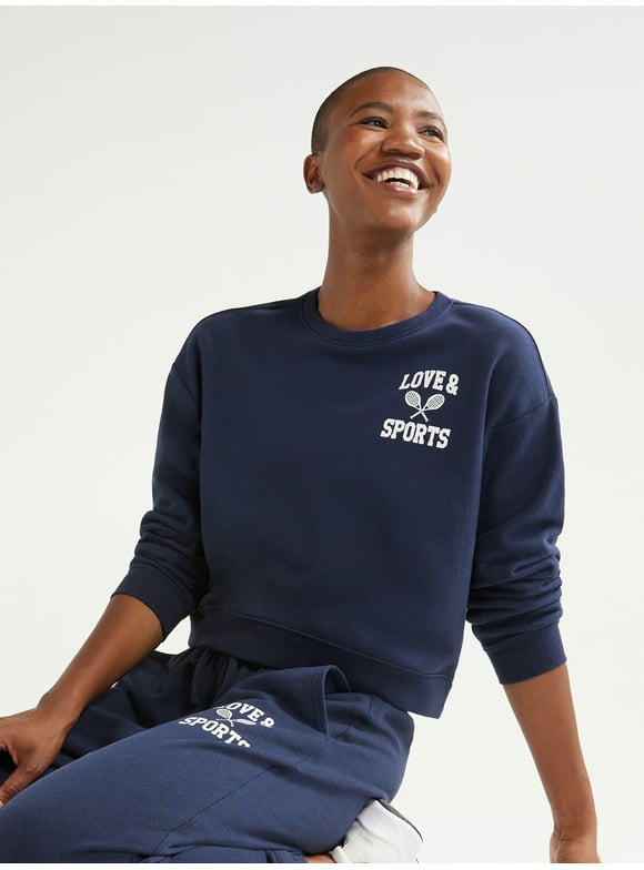 Love & Sports Women's French Terry Cropped Graphic Sweatshirt, XS-XXXL