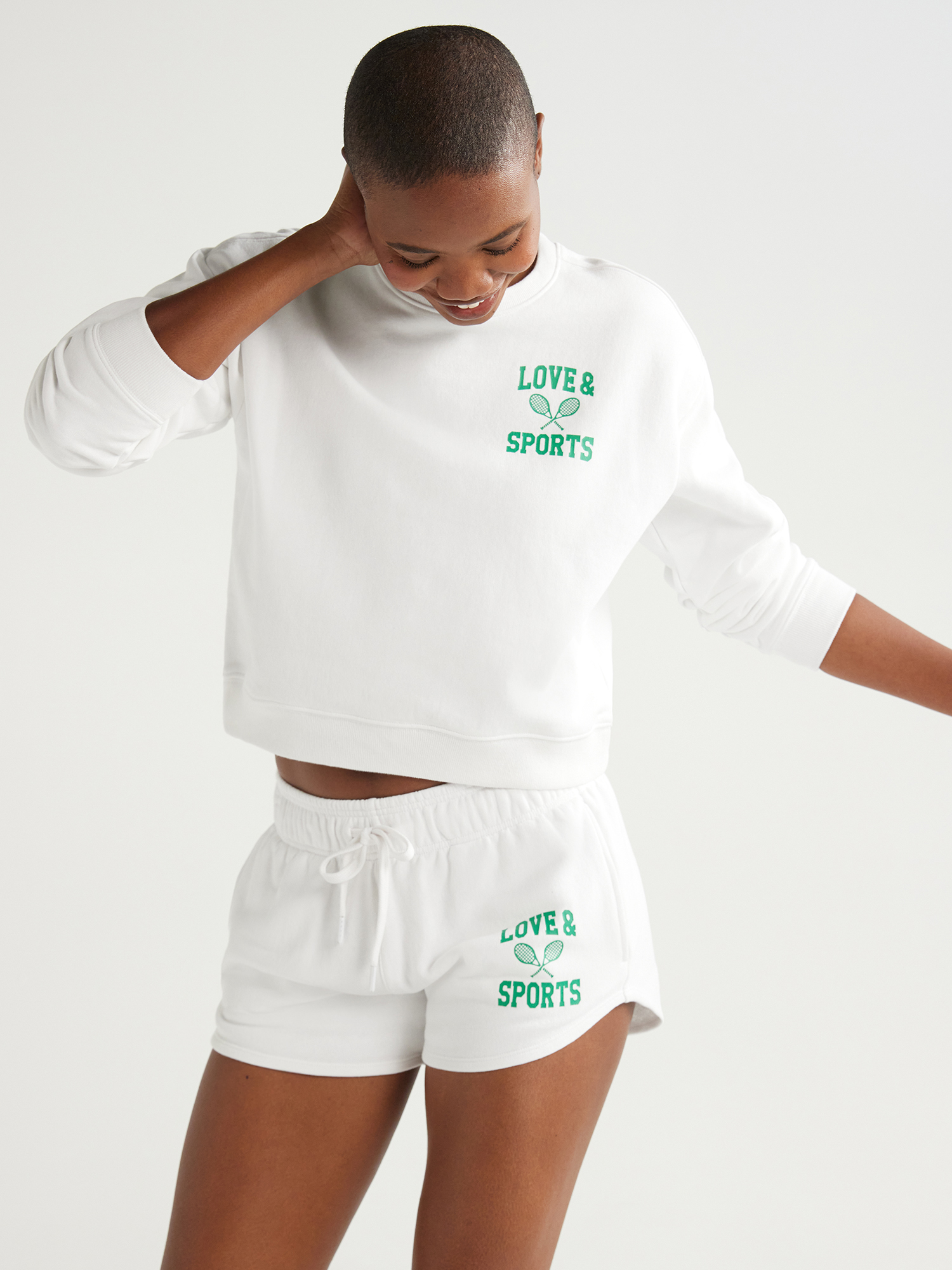 Love & Sports Women's French Terry Cropped Graphic Sweatshirt, Xs-xxxl