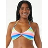 Love & Sports Women's Ombre Stripe Knotted Triangle Bikini Top, Sizes XS-XXL