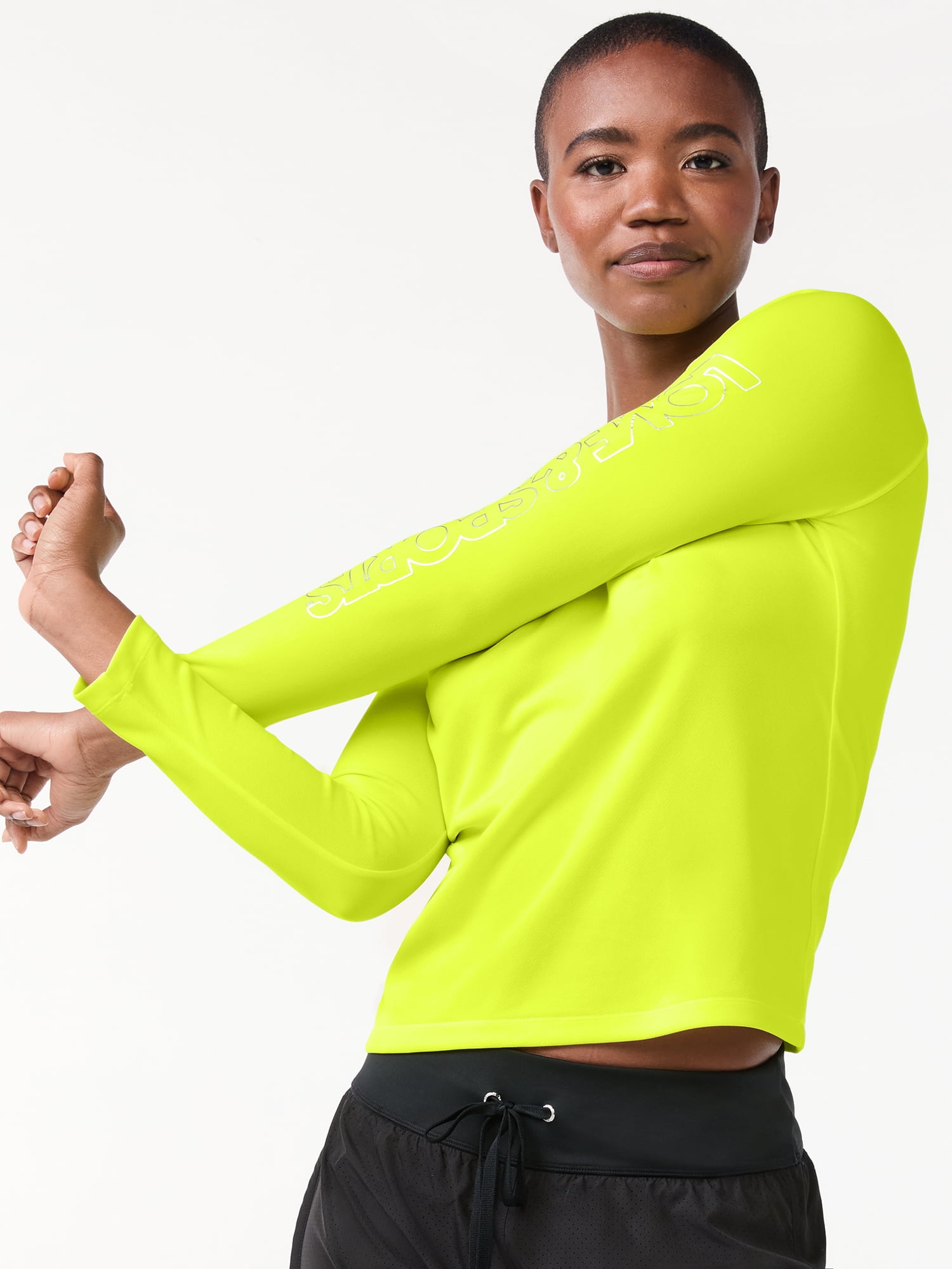 Neon yellow long cheap sleeve crop top