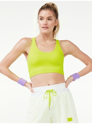 Fitkin Women's Neon Green Front Zipper Sports Bra