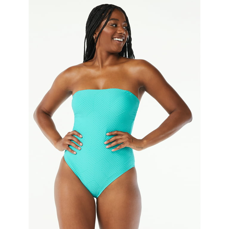 Love & Sports Women's Teal Textured Strapless One-Piece Swimsuit