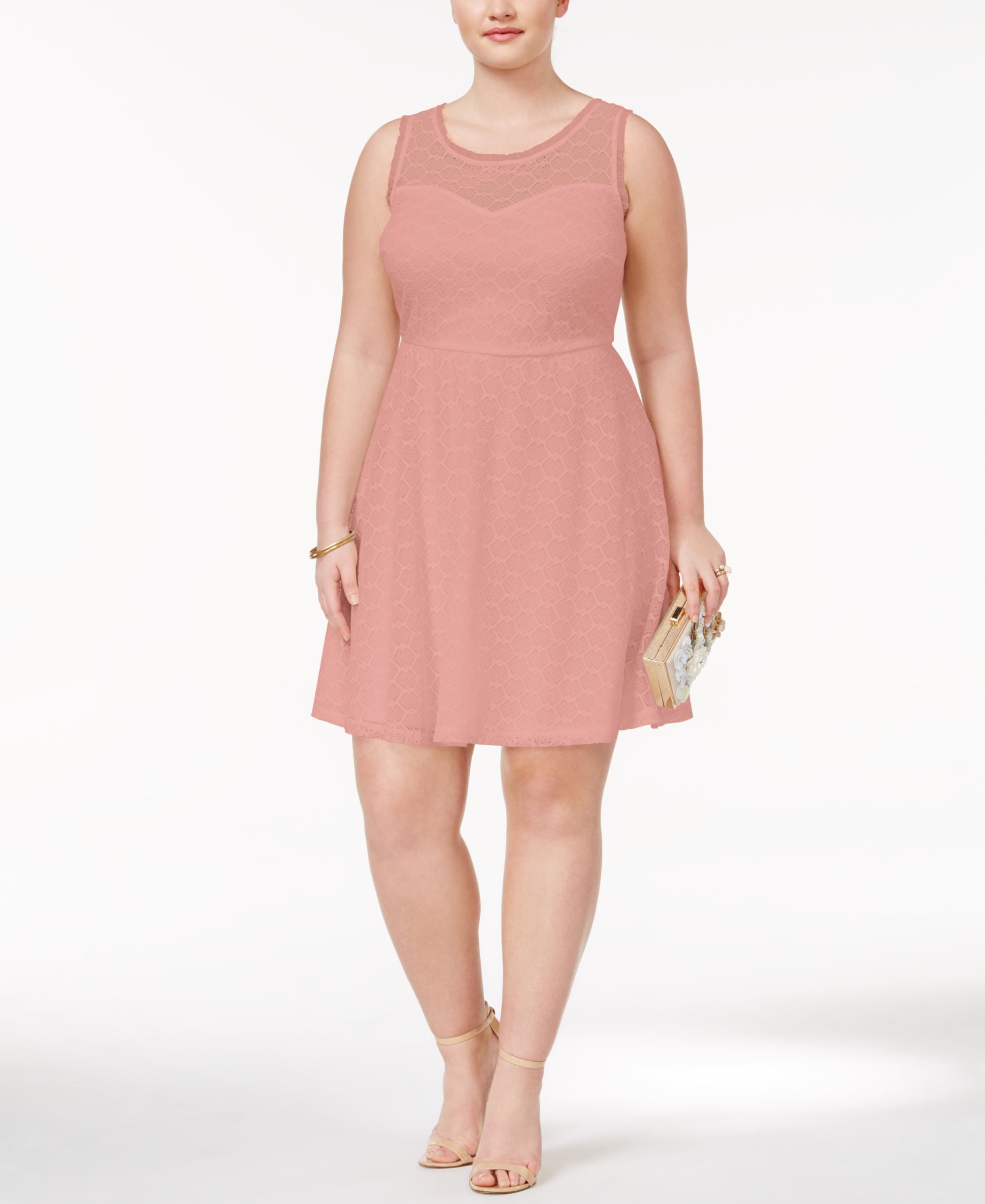 Love Squared Trendy Plus Size Lace Fit Flare Dress Dark Rose Petal 1X