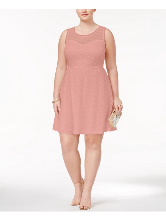 Trendy Plus Size Lace Fit Flare Dress Dark Rose Petal 1X
