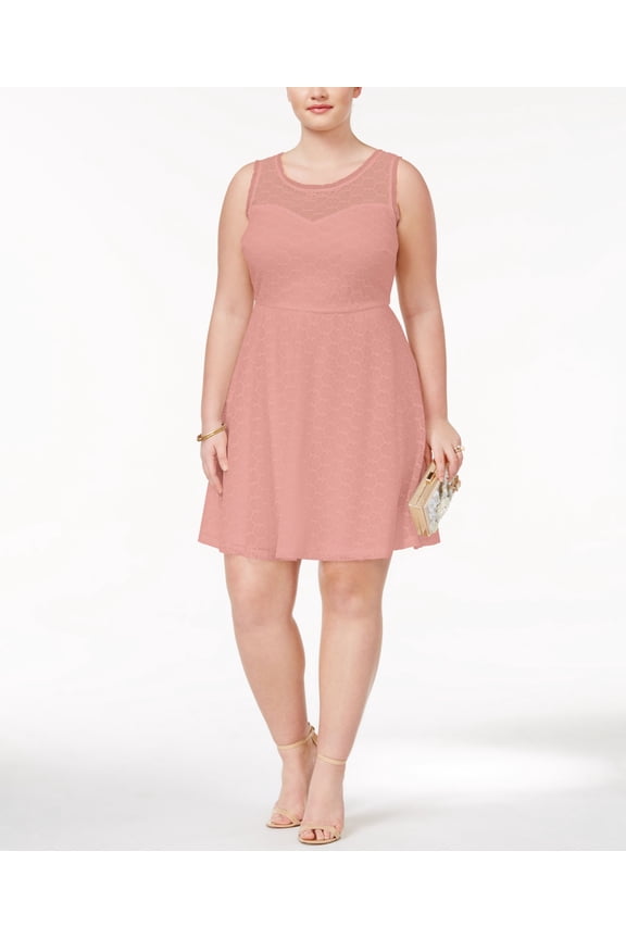 Trendy Plus Size Lace Fit Flare Dress Dark Rose Petal 1X