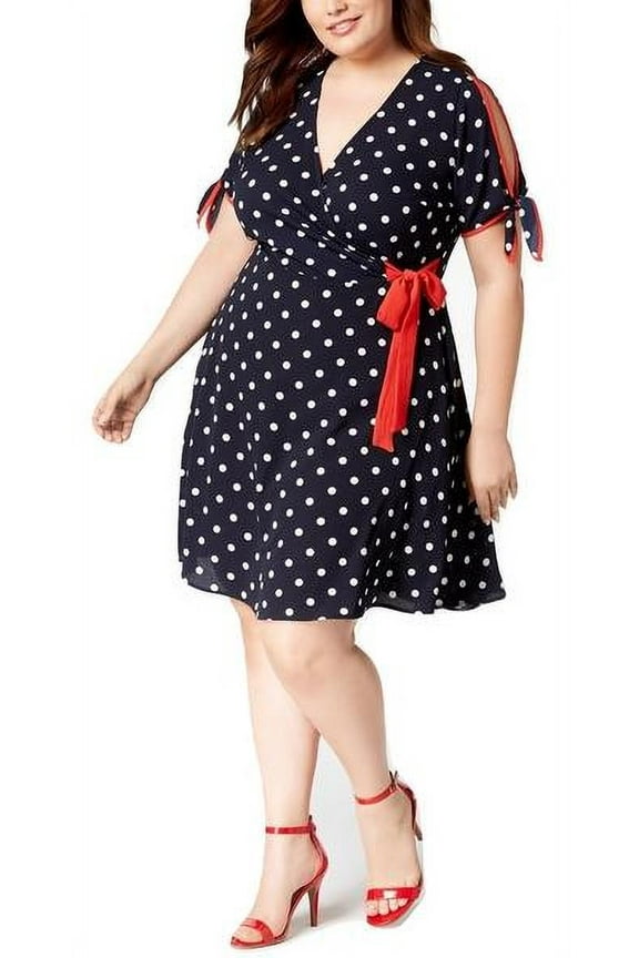 Trendy Plus Size Polka Dot Faux-Wrap Dress 1X
