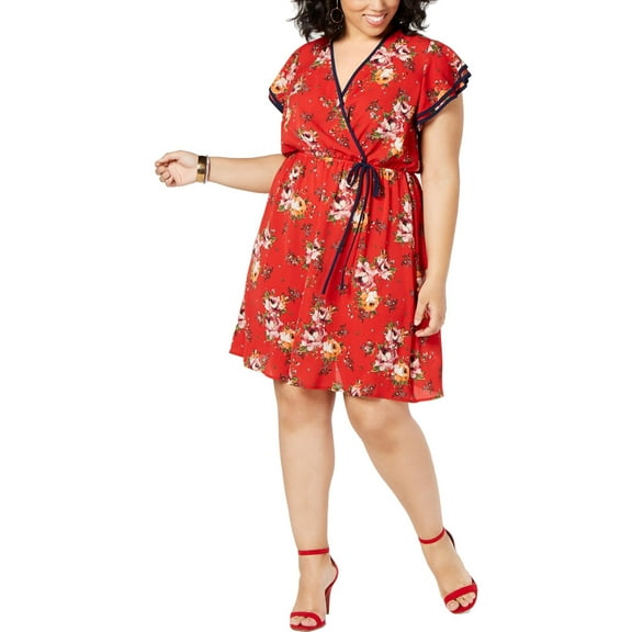 Love Squared Womens Plus Floral Flutter Sleeve Wrap Dress