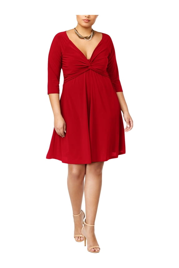 Womens Plus Knotted Fit & Flare Cocktail Dress