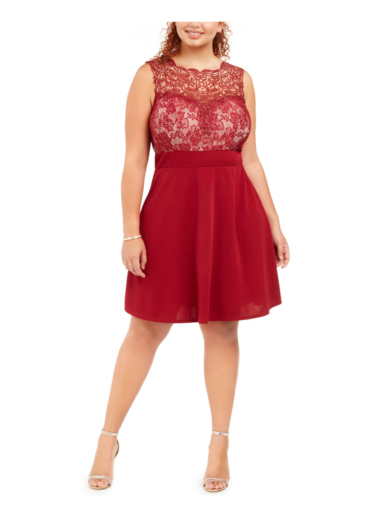 Love Womens Lace Textured Party Dress Red 1X - Walmart.com