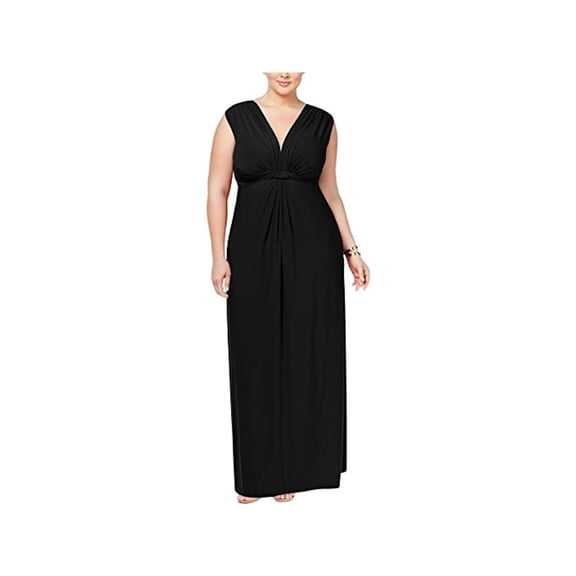 Love Squared Womens Plus Matte Jersey Knot-Front Cocktail Dress Black 2X