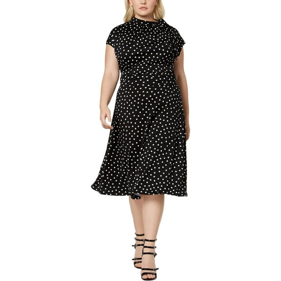 Love Squared Womens Plus Polka Dot Knee-Length Party Dress Black-Ivory 3X