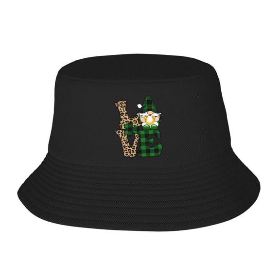 Vdmgr Love St Patrick's Day Gnome Polyester Casual Bucket Hat, Black, One Size, 1 Count