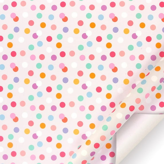 Love Star Wrapping Paper Roll for Girls, Mini Roll, Pastel Dots Pattern, Adorable Gift Wrap Paper for Birthday, Baby Shower, Wedding, Anniversary, 19.69 Inches x 27.56 Inches