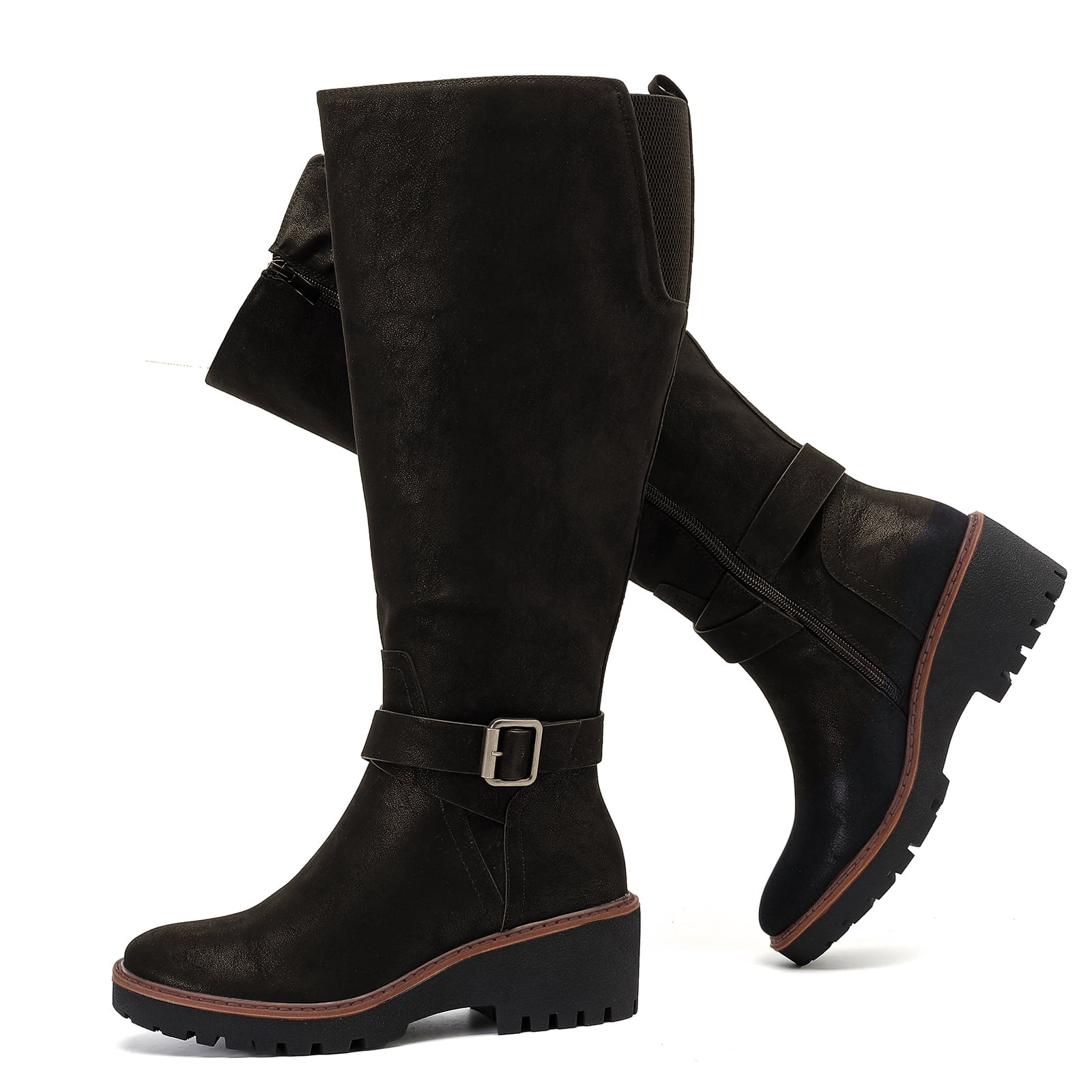 Love Steetly Women's Extra Wide Calf Knee High Boots, Adjustable Buckle ...