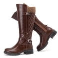 thumbnail image 1 of Love Steetly Women's Extra Wide Calf Knee High Boots, Faux Leather Winter Tall Boots, Diamond Quilted Shaft, Knitted Collar, Double Buckle Block Heel Boots., 1 of 8
