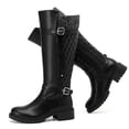 thumbnail image 1 of Love Steetly Women's Extra Wide Calf Knee High Boots, Faux Leather Winter Tall Boots, Diamond Quilted Shaft, Knitted Collar, Double Buckle Block Heel Boots., 1 of 8