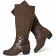 thumbnail image 1 of Love Steetly Women's Extra Wide Calf Knee High Boots, Multi Strap Buckle Western Boots, Round Toe Chunky Block Heel Side Zipper Tall Boots., 1 of 7