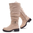 thumbnail image 1 of Love Steetly Women's Extra Wide Calf Knee High Boots, Slouchy Ruched Tall Boots, Harness Buckle Strap, Chunky Lug Sole Block Heel Side Zipper Boots., 1 of 8