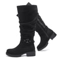 thumbnail image 1 of Love Steetly Women's Extra Wide Calf Knee High Boots, Slouchy Ruched Tall Boots, Harness Buckle Strap, Chunky Lug Sole Block Heel Side Zipper Boots., 1 of 8