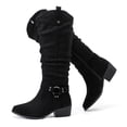 thumbnail image 1 of Love Steetly Women's Extra Wide Calf Knee High Boots, Shimmer Faux Suede, O-Ring Harness Accent, Slouchy Shaft Stacked Block Heel Side Zipper Boots., 1 of 6