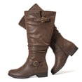 thumbnail image 1 of Love Steetly Women's Extra Wide Calf Knee High Boots, Slouched Shaft Tall Boots, Dual Antique Buckles, Low Stacked Heel Side Zipper Riding Boots., 1 of 7