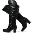 thumbnail image 1 of Love Steetly Women's Extra Wide Calf Knee High Boots, Slouchy Ruched Faux Leather, Double Buckle Accents, Chunky Block Heel Side Zipper Boots., 1 of 6