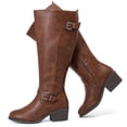 thumbnail image 1 of Love Steetly Women's Extra Wide Calf Knee High Boots, Vintage Faux Leather Double Buckle Block Heel Boots., 1 of 8