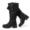 thumbnail image 1 of Love Steetly Women's Extra Wide Calf Knee High Boots, Slouchy Ruched Tall Boots, Harness Buckle Strap, Chunky Lug Sole Block Heel Side Zipper Boots., 1 of 8