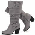 thumbnail image 1 of Love Steetly Women's Extra Wide Calf Knee High Boots, Soft Faux Suede, Two Large Round Buckle Straps, Slouchy Ruched Shaft Textured Stacked Heel Boots., 1 of 8