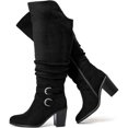 thumbnail image 1 of Love Steetly Women's Extra Wide Calf Knee High Boots, Slouchy Ruched Faux Leather, Double Buckle Accents, Chunky Block Heel Side Zipper Boots., 1 of 6