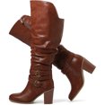 thumbnail image 1 of Love Steetly Women's Extra Wide Calf Knee High Boots, Slouchy Ruched Faux Leather, Double Buckle Accents, Chunky Block Heel Side Zipper Boots., 1 of 6