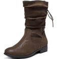 thumbnail image 1 of Love Steetly Women's Extra Wide Width Ankle Boots, Distressed Faux Suede, Slouchy Ruched Upper, Adjustable Back Lace-Up, Low Stacked Heel Casual Boots., 1 of 8