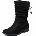 thumbnail image 1 of Love Steetly Women's Extra Wide Width Ankle Boots, Distressed Faux Suede, Slouchy Ruched Upper, Adjustable Back Lace-Up, Low Stacked Heel Casual Boots., 1 of 8