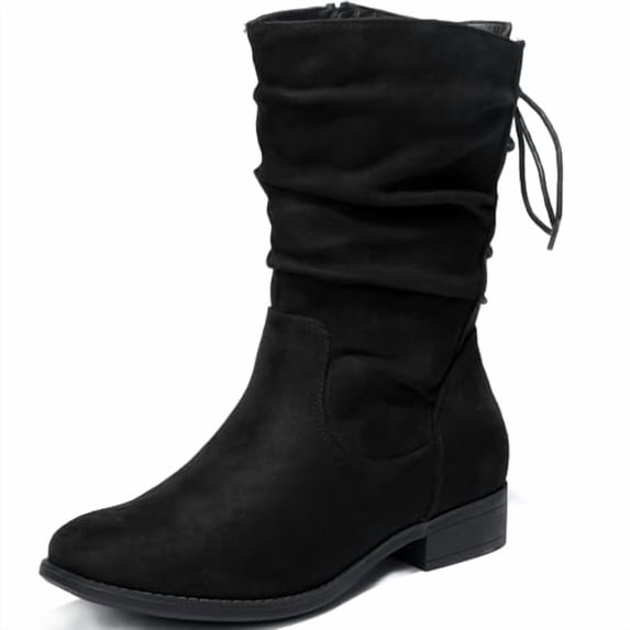 Love Steetly Women's Extra Wide Width Ankle Boots, Distressed Faux Suede, Slouchy Ruched Upper, Adjustable Back Lace-Up, Low Stacked Heel Casual Boots.