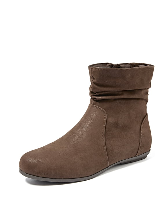 Women's Wide Width Ankle Boots, Slouchy Flat Booties Round Toe Side Zipper Fall Winter Comfort Boots.