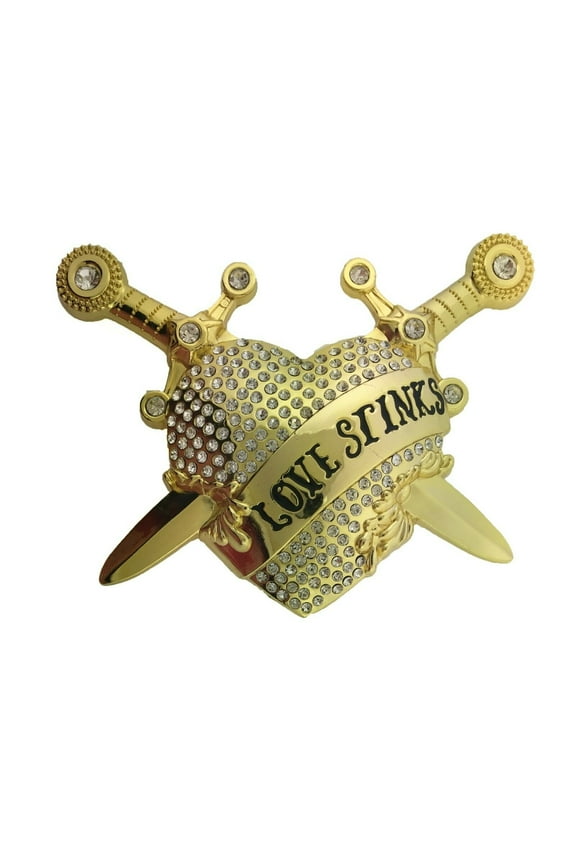 Love Stinks Unisex Belt Buckle Heart Broken Love Heart blinged Iced Gold Out Rhinestones