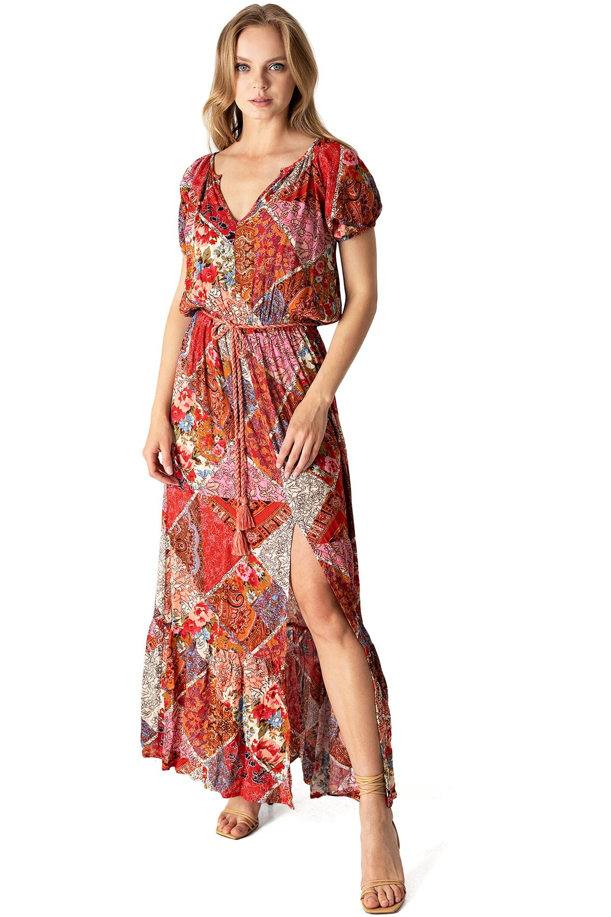 Love Stitch Women's Bohemian Paisley Prints Maxi Dress (Red