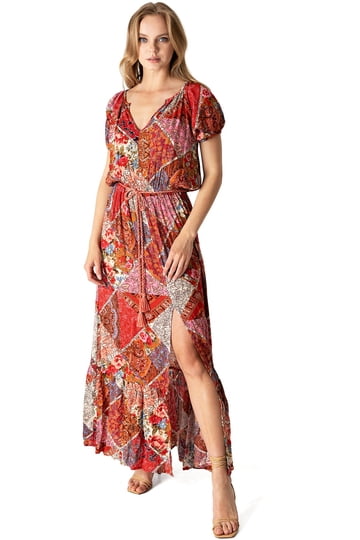 chinese dress ladies Sanni Floral Maxi Dress Coral/Nude / S