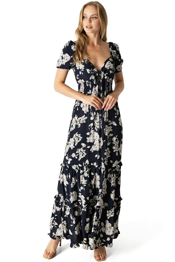 Love Stitch Women's Floral Formal Maxi Dress (Black, X-Small)