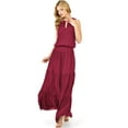 thumbnail image 1 of Love Stitch Women's High Neck Halter, Smocked Waist Maxi Dress (M, Sangria), 1 of 4