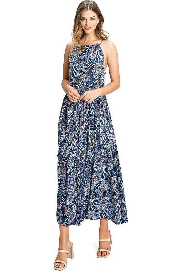 Love Stitch Women's High Neck Open Back Dress (S, Navy)