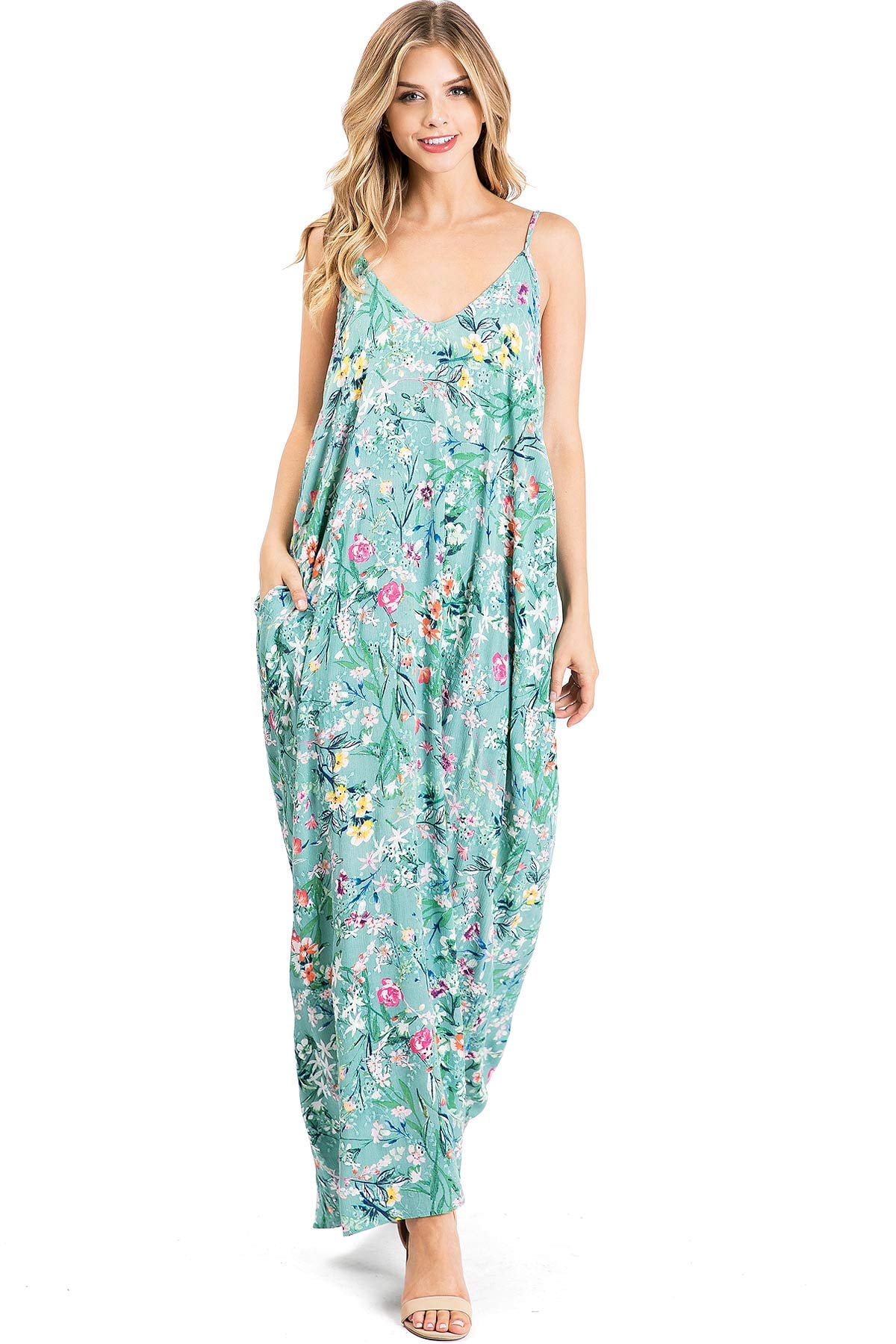 love stitch floral maxi dress Love Stitch Women's Rose Print Maxi Dress w/ Pockets (S, Red)